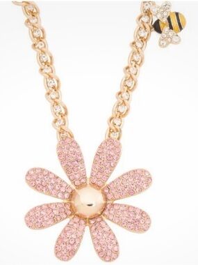 Betsy Johnson Gold-Tone Pink Crystal Daisy Pendant Necklace